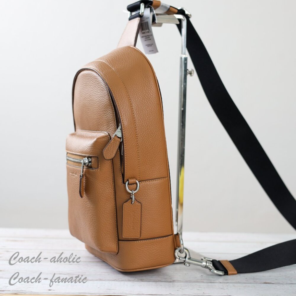 Coach Tan Leather Sling Backpack with Black Strap - Picture 4 of 9
